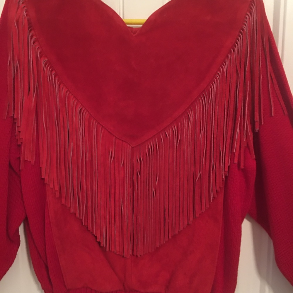 BEAUTIFUL VINTAGE SWEATER WITH LEATHER & FRINGE NWT - Picture 3 of 6